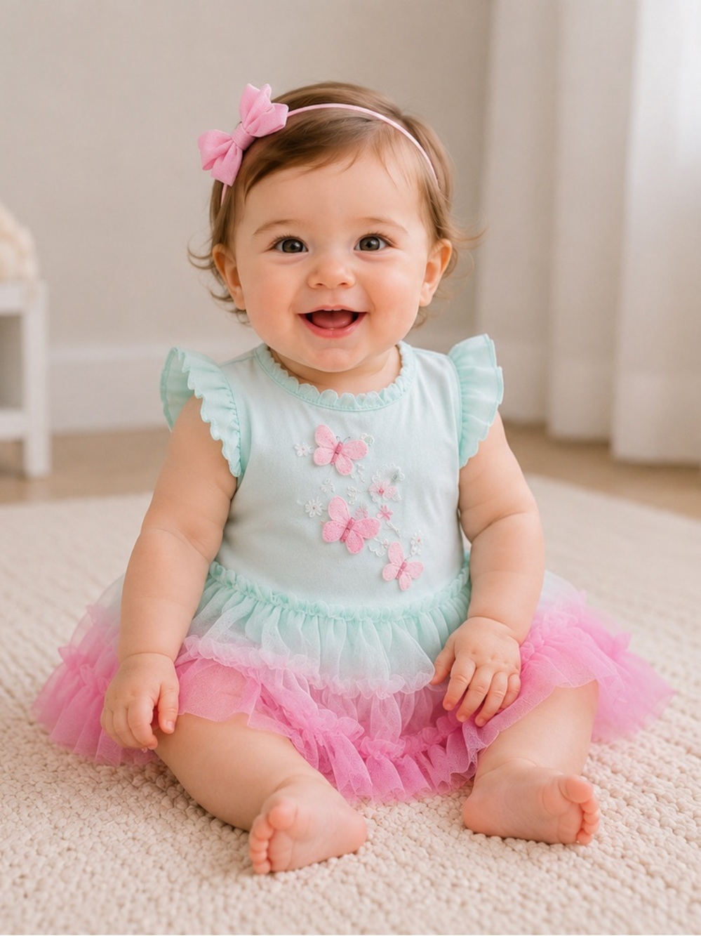 Little Me Mint and Pink Butterfly Tutu Dress